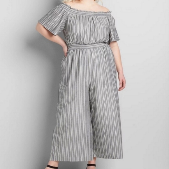 Lane Bryant Wide Leg Off Shoulder Jumpsuit - Picture 1 of 4